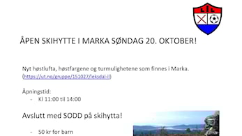 Åpen skihytte i Marka Søndag 20. Oktober!